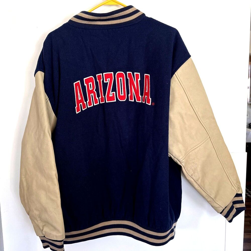 VINTAGE Champs Arizona Wildcats Varsity Bomber Wool Jacket Leather Sleeves Large